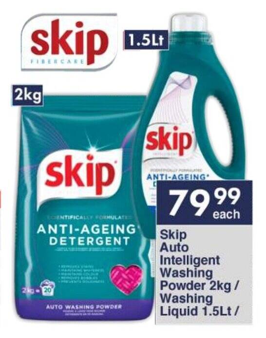 Skip Auto Intelligent Washing Powder 2kg/ Washing Liquid 1.5Lt offer at