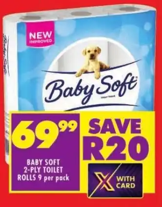 Shoprite BABY SOFT 2-PLY TOILET ROLLS 9 per pack offer