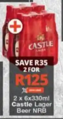 2 x 6x330ml Castle Lager Beer NRB