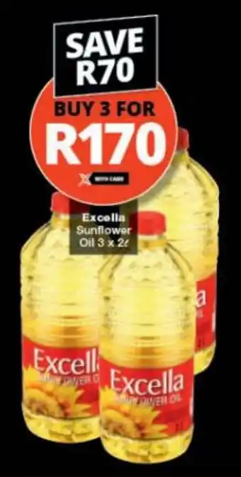 Checkers Excella Sunflower Oil 3 x 2L offer