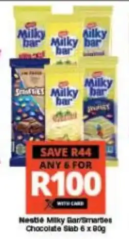 Checkers Nestle Milky Bar/Smarties Chocolate Slab 6 x 80g offer