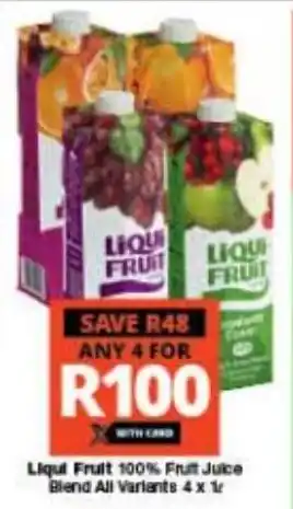 Checkers Liqui Fruit 100% Fruit Juice Blend All Variants 4 x 1L offer