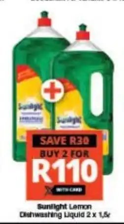 Checkers Sunlight Lemon Dishwashing Liquid 2 x 1,5L offer