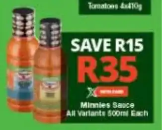 Minnies Sauce All Variants 500ml Each