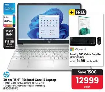 Makro HP 39 cm (15.6") 15s Intel Core i5 Laptop + FREE Family 365 Value Bundle offer