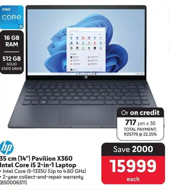 Makro HP 35 cm (14") Pavilion X360 Intel Core i5 2-in-1 Laptop offer