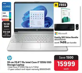 Makro HP 39 cm (15.6") 15s Intel Core i7 1255U SSD Storage Laptop + Family 365 Value Bundle offer