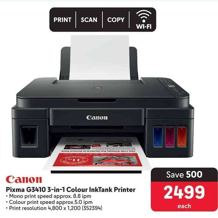 Canon Pixma G3410 3-in-1 Colour InkTank Printer offer at Makro