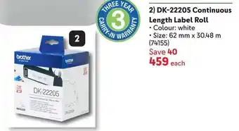 Makro DK-22205 Continuous Length Label Roll offer