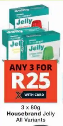 Checkers 3 x 80g Housebrand Jelly All Variants offer