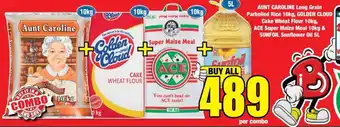 Boxer AUNT CAROLINE Long Grain Parboiled Rice, GOLDEN CLOUD Cake Wheat Flour, ACE Super Maize Meal & SUNFOIL Sunflower Oil offer