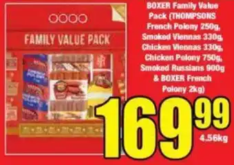 Boxer BOXER Family Value Pack (THOMPSONS French Polony 250g, Smoked Viennas 330g, Chicken Viennas 330g, Chicken Polony 750g offer