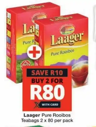 Checkers Laager Pure Rooibos Teabags 2 x 80 per pack offer