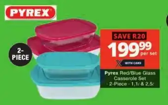 Checkers Pyrex Red/Blue Glass Casserole Set offer