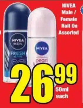 Boxer NIVEA Male/ Female Roll On Assorted offer