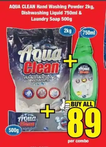 Boxer AQUA CLEAN Hand Washing Powder 2kg, Dishwashing Liquid 750ml & Laundry Soap 500g offer