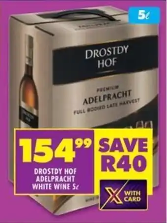 Shoprite DROSTDY HOF ADELPRACHT WHITE WINE 5L offer