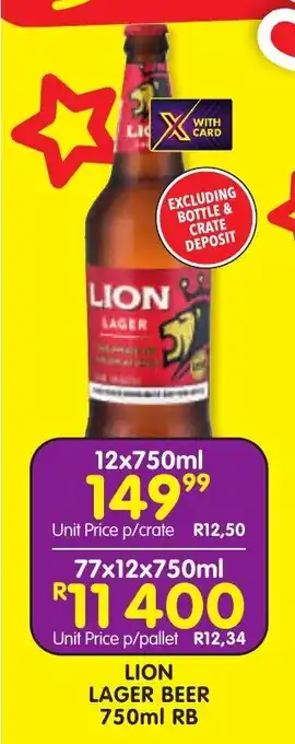 Shoprite Liquor LION LAGER BEER 750ml RB offer
