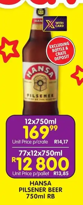 Shoprite Liquor HANSA PILSENER BEER 750ml RB offer