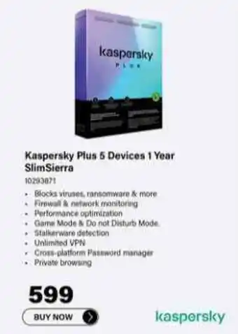 Incredible Connection Kaspersky Plus 5 Devices 1 Year SlimSierra offer