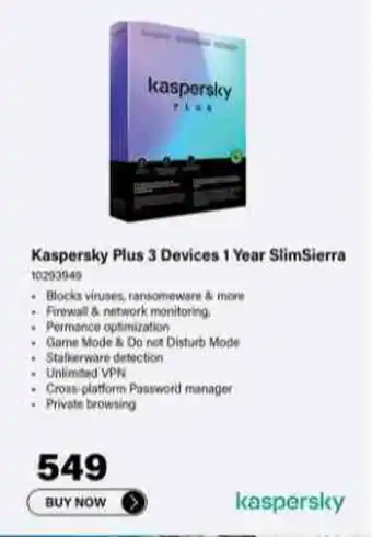 Incredible Connection Kaspersky Plus 3 Devices 1 Year SlimSierra offer