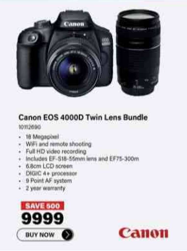 Canon EOS 4000D Twin Lens Bundle offer at Incredible Connection
