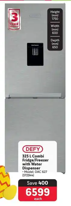 Makro DEFY 323 L Combi Fridge/Freezer with Water Dispenser offer