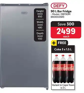 Makro DEFY 90 L Bar Fridge + FREE Coke 3 x 1.5 L offer