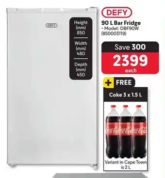 Makro DEFY 90 L Bar Fridge + FREE Coke 3 x 1.5 L offer