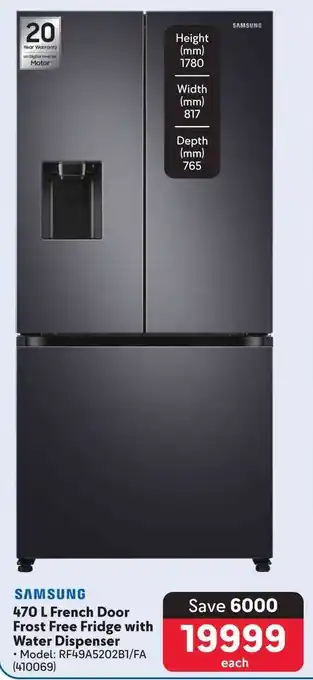 Makro SAMSUNG 470 L French Door Frost Free Fridge with Water Dispenser offer