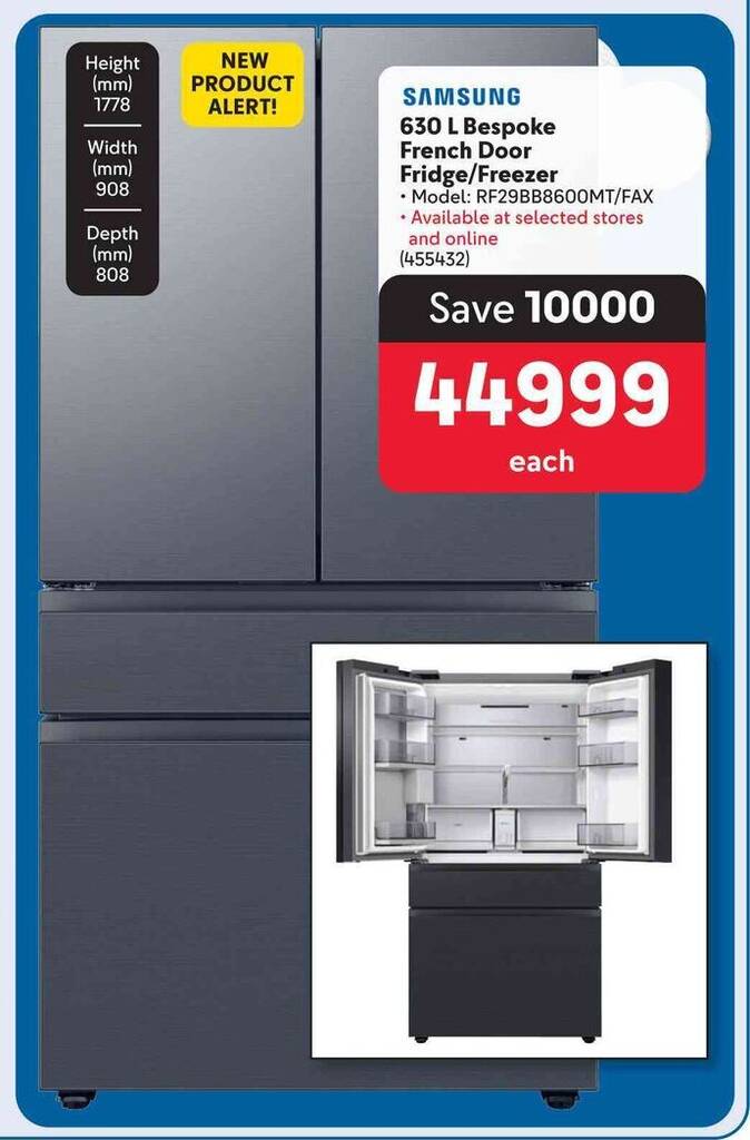 SAMSUNG 630 L Bespoke French Door Fridge/Freezer offer at Makro
