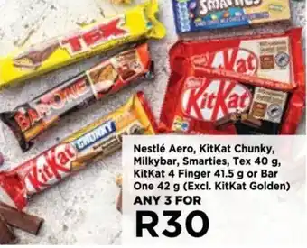 Food Lover's Market Nestlé Aero, KitKat Chunky, Milkybar, Smarties, Tex 40 g, KitKat 4 Finger 41.5 g or Bar One 42g (Excl. KitKat Golden) offer