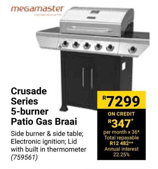 Crusade Series 5burner Patio Gas Braai offer at Builders Warehouse