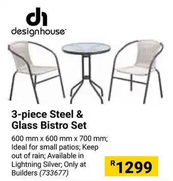 Builders Warehouse 3-piece Steel & Glass Bistro Set offer