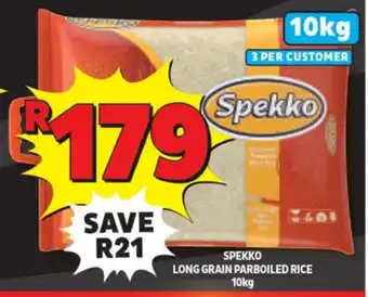 Usave SPEKKO LONG GRAIN PARBOILED RICE 10kg offer