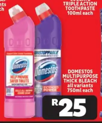Usave DOMESTOS MULTIPURPOSE THICK BLEACH all variants 750ml each offer