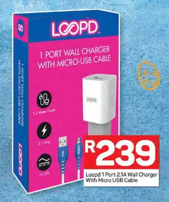 Pick n Pay Loopd 1 Port 2.1A Wall Charger With Micro USB Cable offer