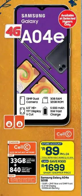 Pick n Pay Samsung Galaxy A04e 32GB offer