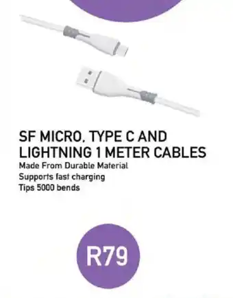 Pick n Pay SF MICRO, TYPE C AND LIGHTNING 1 METER CABLES Made From Durable Material Supports fast charging Tips 5000 bends offer