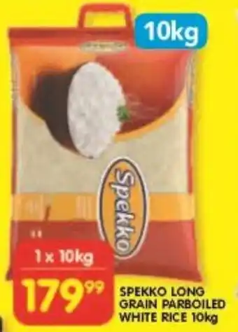 Shoprite SPEKKO LONG GRAIN PARBOILED WHITE RICE 10kg offer