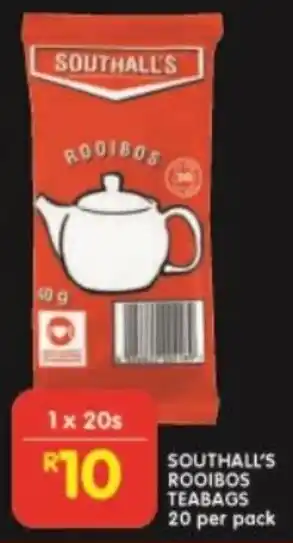 Shoprite SOUTHALL'S ROOIBOS TEABAGS 20 per pack offer