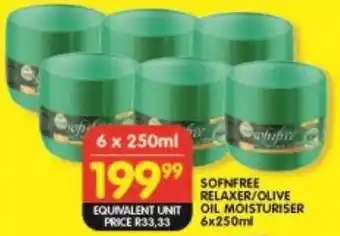 Shoprite SOFNFREE RELAXER/OLIVE OIL MOISTURISER 6x250ml offer