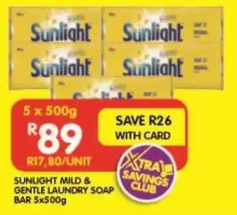 Shoprite SUNLIGHT MILD & GENTLE LAUNDRY SOAP BAR 5x500g offer