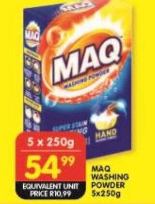 MAQ WASHING POWDER 5x250g offer at Shoprite