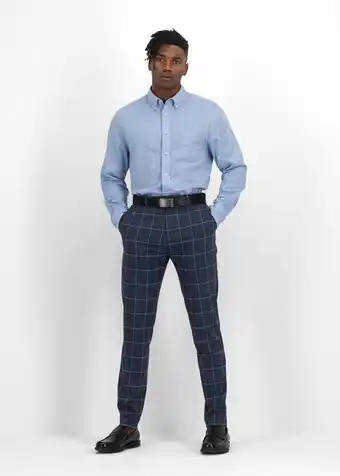 Grid Check Flat Front Viscose Blend Trousers