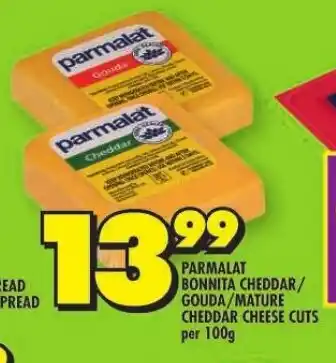 Shoprite PARMALAT BONNITA CHEDDAR/ GOUDA/MATURE CHEDDAR CHEESE CUTS per 100g offer
