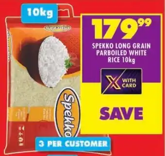 Shoprite SPEKKO LONG GRAIN PARBOILED WHITE RICE 10kg offer