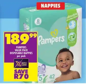 PAMPERS VALUE PACK DISPOSABLE NAPPIES per pack offer at Shoprite