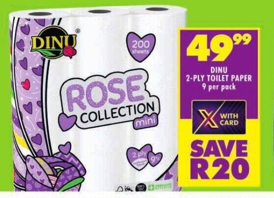 DINU 2-PLY TOILET PAPER 9 per pack offer at Shoprite