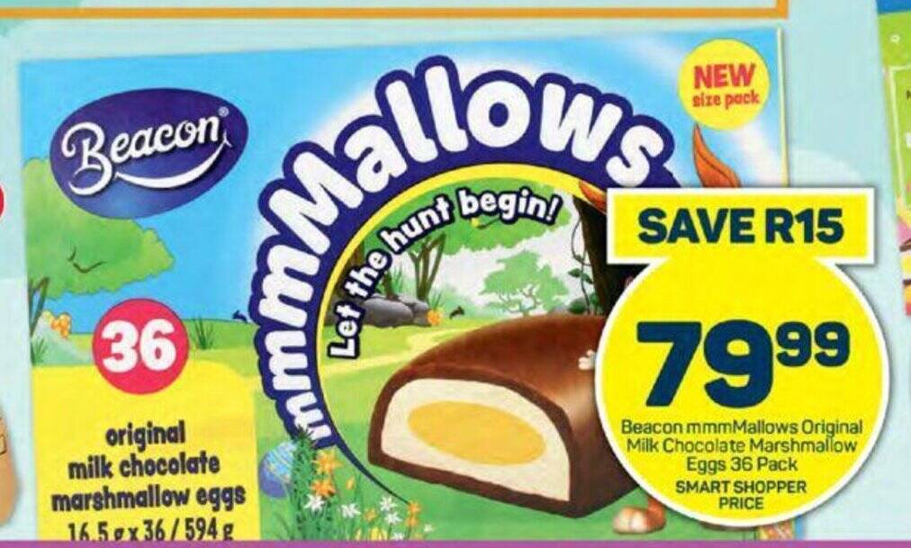 Beacon mmmMallows Original Milk Chocolate Marshmallow Eggs 36 Pack offer at Pick n Pay